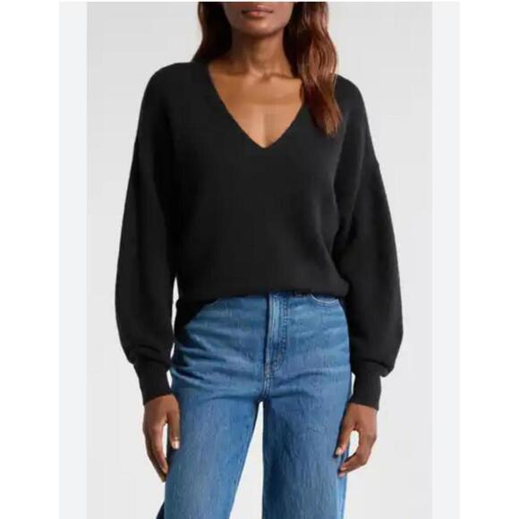 Madewell Wedged V-Neck Sweater NWT Women's Large Cotton/Merino Wool Blend - Picture 2 of 9